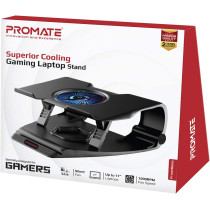 Promate Adjustable Laptop Cooling Pad, Foldable Silent Cooler Fan Stand With Large Illuminated Led Light, Frostbase Black