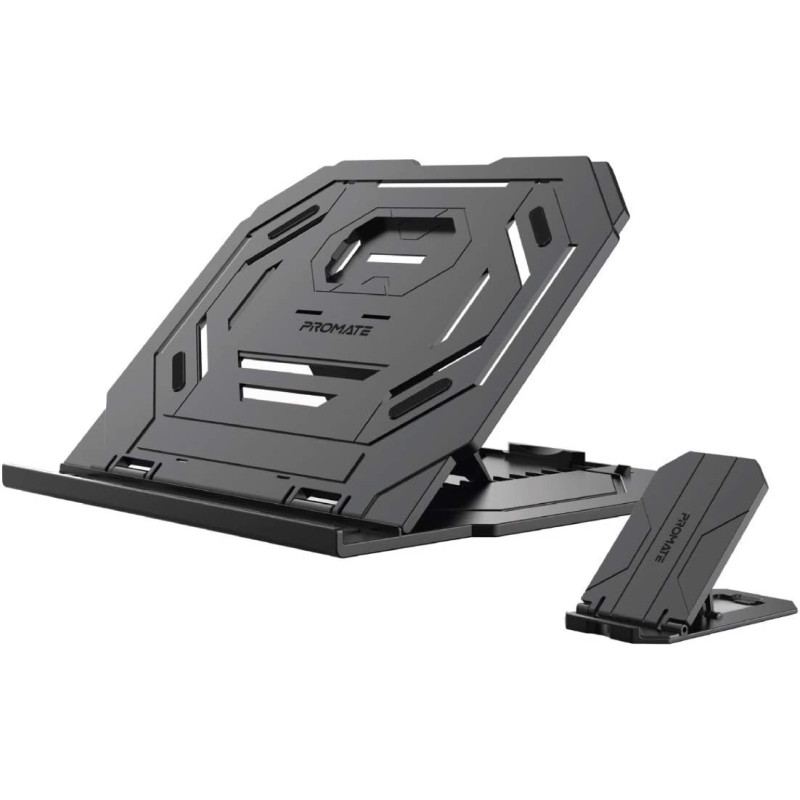 Promate Laptop Stand, 2-In-1 Foldable Laptop And Smartphone Riser Stand With 360 Degree Rotatable Base, Procooler-1