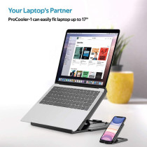Promate Laptop Stand, 2-In-1 Foldable Laptop And Smartphone Riser Stand With 360 Degree Rotatable Base, Procooler-1
