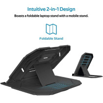 Promate Laptop Stand, 2-In-1 Foldable Laptop And Smartphone Riser Stand With 360 Degree Rotatable Base, Procooler-1