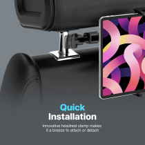 Promate Car Headrest Mount Holder, Universal 360 Degree Rotating Adjustable Phone/Tablet Holder For Ipad Pro,Iphone 13,Tripmount