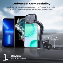 Promate Magnetic Car Phone Holder, 360-Degree Rotatable Dashboard/Windshield Car Phone Stand For Iphone14,Galaxy S22, Magmount-L