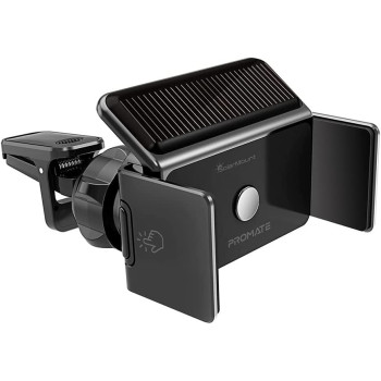 Promate Solar Powered Car Phone Holder, Eco Powered Ac Vent Mount Holder For Iphone 13,Galaxy S21, Gps, Solarmount