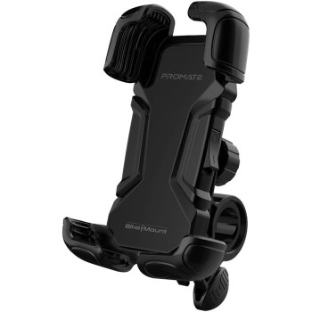 Promate Motorcycle Phone Holder, Adjustable 360 Degree Rotation Bike Phone Mount With Slip-Proof Grip, Quick Locking System And Reduced Vibration, Bikemount Black