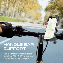 Promate Motorcycle Phone Holder, Adjustable 360 Degree Rotation Bike Phone Mount With Slip-Proof Grip, Quick Locking System And Reduced Vibration, Bikemount Black