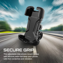 Promate Motorcycle Phone Holder, Adjustable 360 Degree Rotation Bike Phone Mount With Slip-Proof Grip, Quick Locking System And Reduced Vibration, Bikemount Black