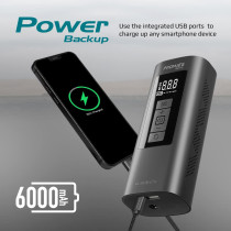 Promate Portable Air Compressor, 4-In-1 Compact Electric Air Pump With 6000Mah Power Bank, Usb-Powered Smartphones, Aerify