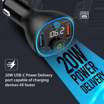Promate Wireless Fm Transmitter, In-Car Bluetooth V5.1 Transmitter Car Kit With 20W Usb-C Power Delivery, Powertune-38W