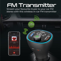Promate Wireless Fm Transmitter, In-Car Bluetooth V5.1 Transmitter Car Kit With 20W Usb-C Power Delivery, Powertune-38W