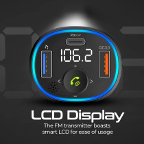 Promate Wireless Fm Transmitter, In-Car Bluetooth V5.1 Transmitter Car Kit With 20W Usb-C Power Delivery, Powertune-38W