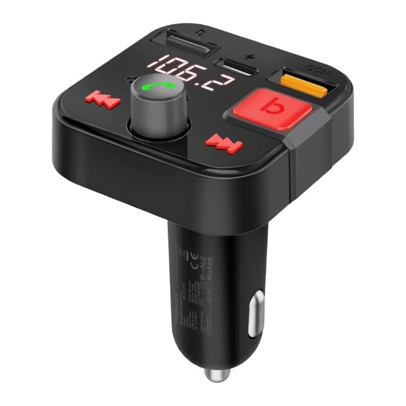 Promate Wireless Fm Transmitter, In-Car Bluetooth V5.1 Transmitter Car Kit With 18W Qualcomm Qc 3.0,Powertune-30W