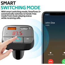 Promate Wireless Bluetooth Fm Modulator, Multi-Function Compact Car Audio Adapter With Qualcomm Qc 3.0, Smartune-2+