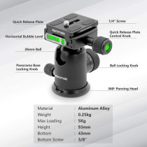 Promate Travel Tripod, Professional Aluminium 160Cm Tripod For Canon, Nikon, Dslr, Smartphones, Precise-160
