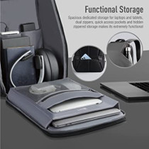 Promate Laptop Backpack, Premium Eco-Friendly Water-Resistant Backpack With Anti-Theft Zippers, Urbanpack-Bp Grey