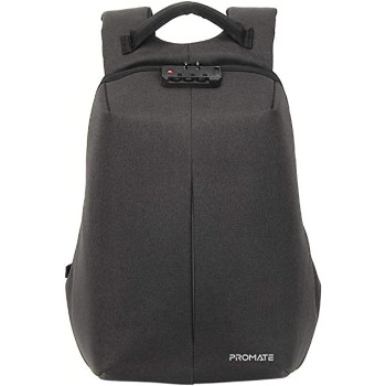 Promate Laptop Backpack With Lock,Lightweight Anti-Theft Business Travel 16 Inch Laptop Bag,Water Resistant, Defender-16 (Black)