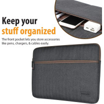 Promate Laptop Sleeve, Lightweight 16 Inch Water-Repellent Protective Fabric Laptop Sleeve, Portfolio-L (Black)