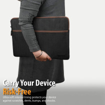 Promate Laptop Sleeve, Lightweight 16 Inch Water-Repellent Protective Fabric Laptop Sleeve, Portfolio-L (Black)