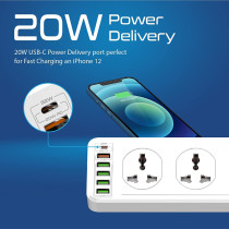 Promate Power Strip With Usb Charging Ports, Universal 10 Ac Outlets Surge Protect Extension With 20W, Powermatrix-3M Uk Plug