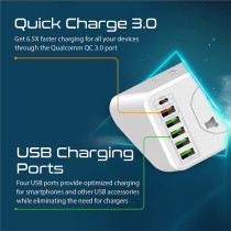 Promate Power Strip With Usb Charging Ports, Universal 10 Ac Outlets Surge Protect Extension With 20W, Powermatrix-3M Uk Plug