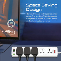 Promate Power Strip With Usb Charging Ports, Universal 10 Ac Outlets Surge Protect Extension With 20W, Powermatrix-3M Uk Plug