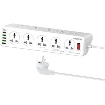 Promate Power Strip With Usb Charging Ports, 16-In-1 Power Extension With Universal 10 Ac Outlets, 20W Usb-C, Powermatrix-5M Eu