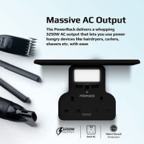 Promate Wall Mount Charging Station, 5-In 1 Wall Outlet Extender With Removable Shelf, Dual 3250W Ac Outlets, Powerrack.Uk-Black