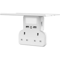 Promate Wall Mount Charging Station, 5-In 1 Wall Outlet Extender With Removable Shelf, Dual 3250W Ac Outlets, Powerrack.Uk-White