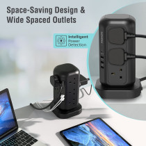 Promate Power Strip, 3250W 12 Ac Outlets Power Extension, 20W Usb-C Power Delivery Port, 18W Qc Port, 3M Cable, Powertower-3