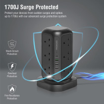 Promate Power Strip With Usb-C, 3250W 12 Ac Outlets Power Extension, 20W Usb-C Power Delivery Port, 18W Qc Port, 5M Cable, Powertower-5