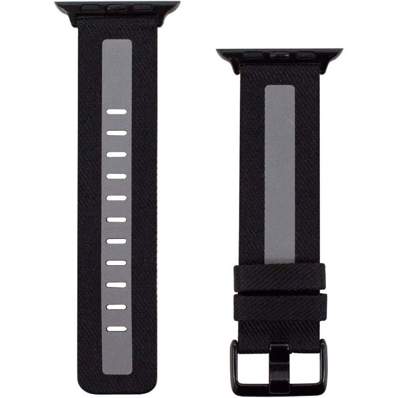 Promate Canvas Watch Band, Slim Dual Toned Soft Fabric Canvas Strap Replacement For Apple Watch 42Mm/44Mm With Reflective Strip And Secure Metal Buckle Lock For Apple Watch Series, Glow-42Ml.Black