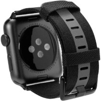 Promate Canvas Watch Band, Slim Dual Toned Soft Fabric Canvas Strap Replacement For Apple Watch 42Mm/44Mm With Reflective Strip And Secure Metal Buckle Lock For Apple Watch Series, Glow-42Ml.Black