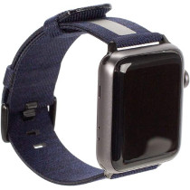 Promate Canvas Watch Band, Slim Dual Toned Soft Fabric Canvas Strap Replacement For Apple Watch 42Mm/44Mm With Reflective Strip And Secure Metal Buckle Lock For Apple Watch Series, Glow-42Ml.D-Blue