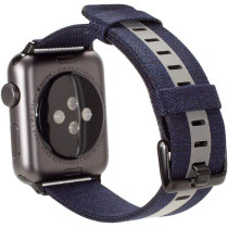 Promate Canvas Watch Band, Slim Dual Toned Soft Fabric Canvas Strap Replacement For Apple Watch 42Mm/44Mm With Reflective Strip And Secure Metal Buckle Lock For Apple Watch Series, Glow-42Ml.D-Blue