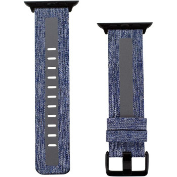Promate Canvas Watch Band, Slim Dual Toned Soft Fabric Canvas Strap Replacement For Apple Watch 42Mm/44Mm With Reflective Strip And Secure Metal Buckle Lock For Apple Watch Series, Glow-42Ml.Blue
