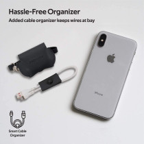 Promate Airpods Pro Case, Protective Faux Leather Cover, Wireless Charging Cover,Anti-Lost Holding Strap & Cable Organizer, Fay Black