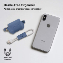 Promate Airpods Pro Case, Protective Faux Leather Cover, Wireless Charging Cover,Anti-Lost Holding Strap & Cable Organizer, Fay Blue