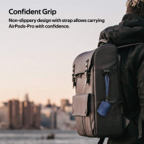 Promate Airpods Pro Case, Protective Faux Leather Cover, Wireless Charging Cover,Anti-Lost Holding Strap & Cable Organizer, Fay Blue