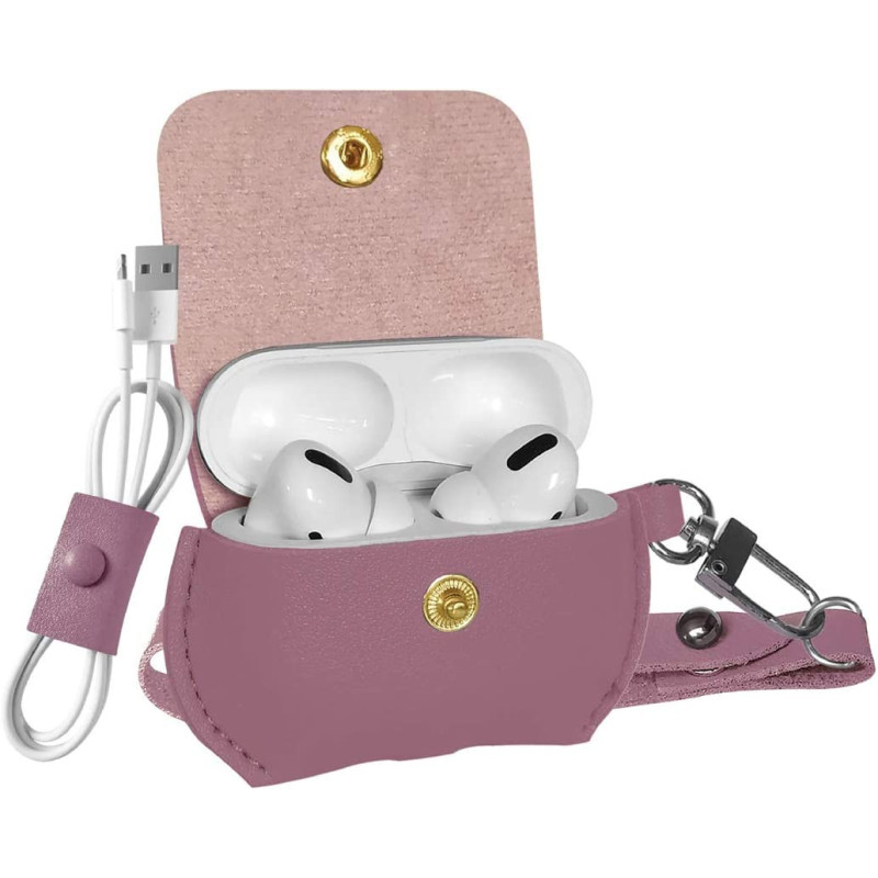 Promate Airpods Pro Case, Fashion Protective Faux Leather, Wireless Charging Cover,Cable Organizer For Apple Airpods Pro, Fay Purple