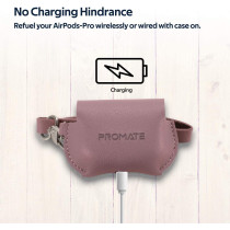 Promate Airpods Pro Case, Fashion Protective Faux Leather, Wireless Charging Cover,Cable Organizer For Apple Airpods Pro, Fay Purple