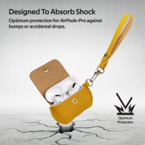 Promate Airpods Pro Case,Protective Faux Leather Cover,Wireless Charging Cover, Anti-Lost Holding Strap & Cable Organizer,Fay Yellow