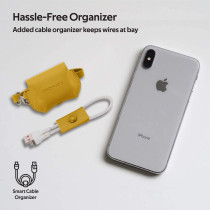 Promate Airpods Pro Case,Protective Faux Leather Cover,Wireless Charging Cover, Anti-Lost Holding Strap & Cable Organizer,Fay Yellow