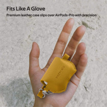 Promate Airpods Pro Case,Protective Faux Leather Cover,Wireless Charging Cover, Anti-Lost Holding Strap & Cable Organizer,Fay Yellow
