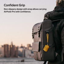 Promate Airpods Pro Case,Protective Faux Leather Cover,Wireless Charging Cover, Anti-Lost Holding Strap & Cable Organizer,Fay Yellow