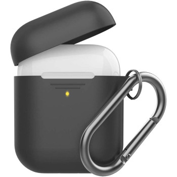 Promate Silicone Airpods Case, Ultra-Slim Shockproof Protective Wireless Charging Compatible Case Cover, Gripcase Black