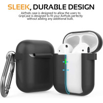 Promate Silicone Airpods Case, Ultra-Slim Shockproof Protective Wireless Charging Compatible Case Cover, Gripcase Black
