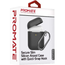Promate Silicone Airpods Case, Ultra-Slim Shockproof Protective Wireless Charging Compatible Case Cover, Gripcase Black