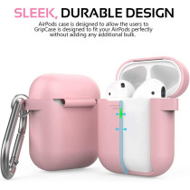 Promate Silicone Airpods Case, Ultra-Slim Shockproof Protective Wireless Charging Compatible Case Cover, Gripcase Pink
