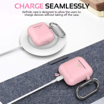 Promate Silicone Airpods Case, Ultra-Slim Shockproof Protective Wireless Charging Compatible Case Cover, Gripcase Pink