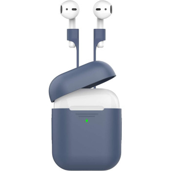 Promate Airpods Case With Strap, Premium Protective Silicone Case Cover Compatible Design For Apple Airpods,Airpods 2, Podkit Navy