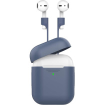 Promate Airpods Case With Strap, Premium Protective Silicone Case Cover Compatible Design For Apple Airpods,Airpods 2, Podkit Navy